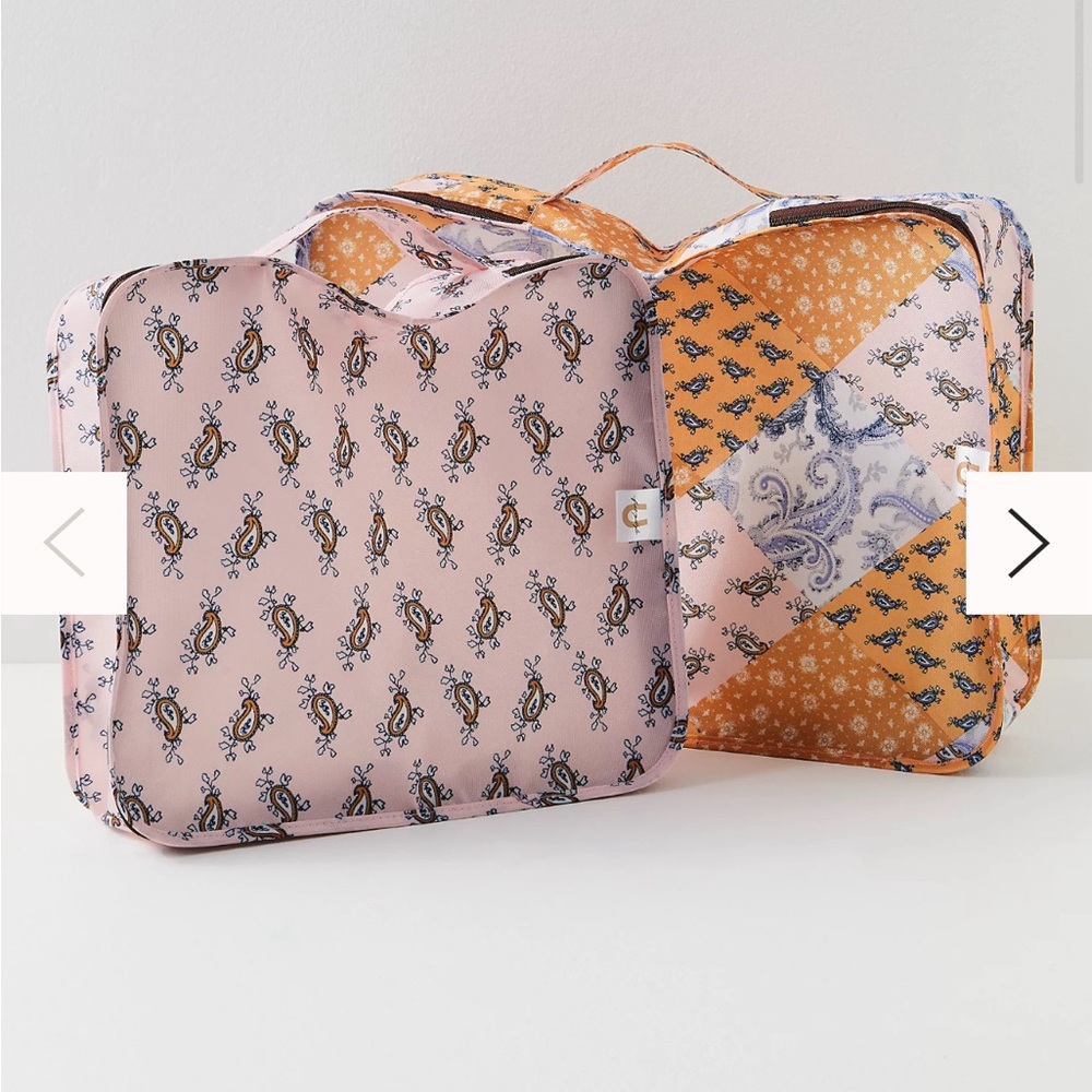 Free People Packing Cubes set of 2 paisley pink mustard yellow printed pattern